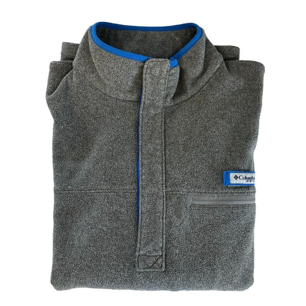 Columbia PFG Men's Large Gray 1/4 Snap Fleece Pullover Sweater Long Sleeves